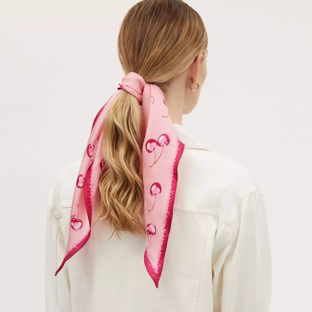 ๐ Coach Airbrushed Cherry Print Silk Diamond Scarf - Picture 2 of 5